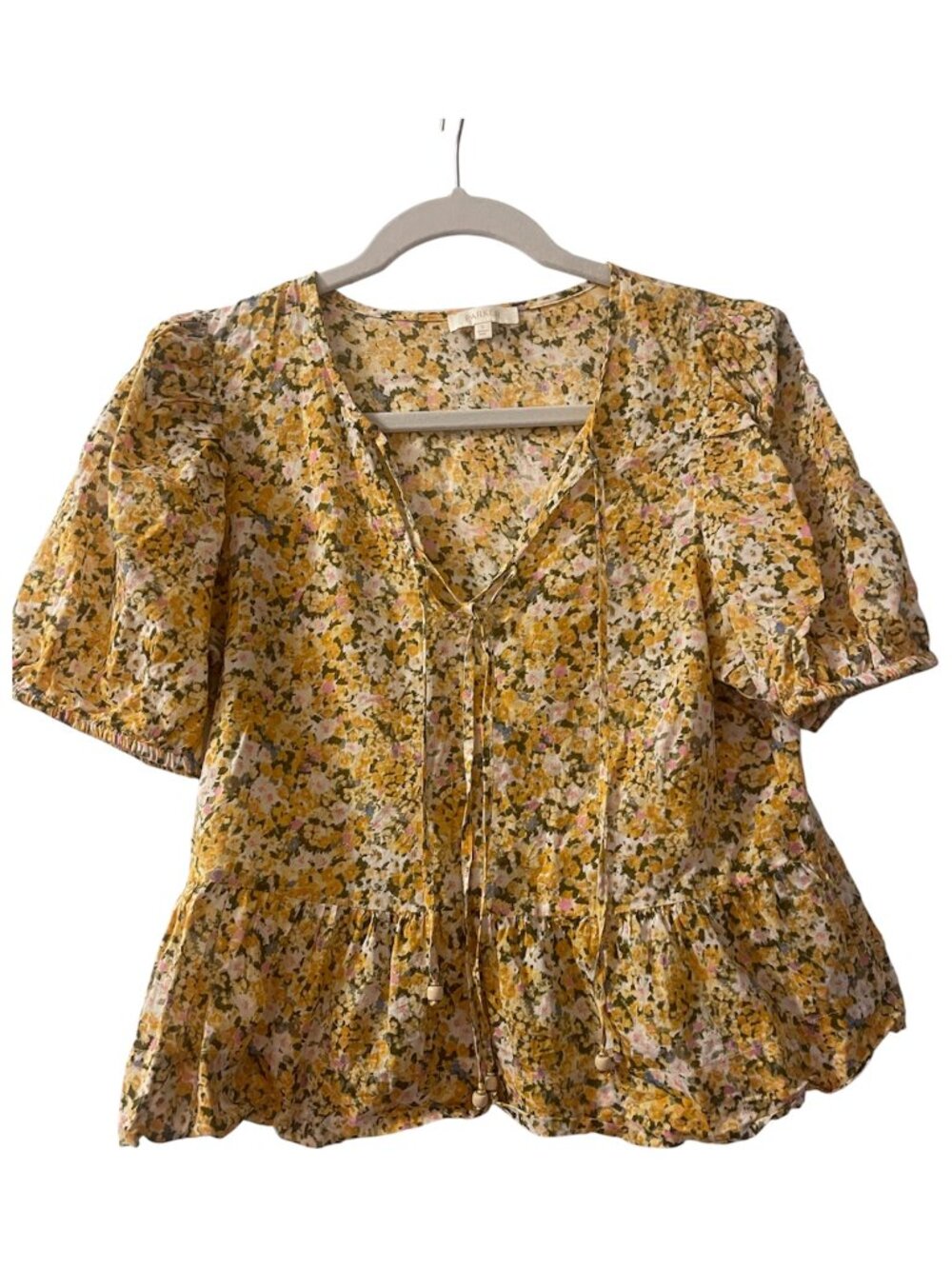 Parker Floral Cottagecore Puff-Sleeve Blouse (S)
